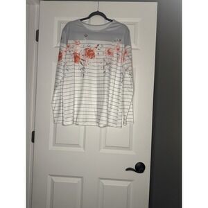 Envy Boutique Unbranded Long Sleeve Crewneck Floral Stripe Contrast Top Xl Nwt